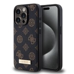 Apple iPhone 15 Pro Kılıf Guess M-safe Şarj Özellikli PU Deri Desenli Metal Plaka Logolu Kapak
