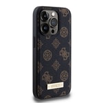 Apple iPhone 15 Pro Kılıf Guess M-safe Şarj Özellikli PU Deri Desenli Metal Plaka Logolu Kapak