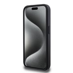 Apple iPhone 15 Pro Kılıf Guess M-safe Şarj Özellikli PU Deri Desenli Metal Plaka Logolu Kapak