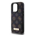 Apple iPhone 15 Pro Kılıf Guess M-safe Şarj Özellikli PU Deri Desenli Metal Plaka Logolu Kapak