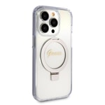 Apple iPhone 15 Pro Kılıf Guess Orjinal Lisanslı M-safe Şarj Özellikli Simli Arka Yüzey Ring Standlı Kapak