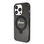 Apple iPhone 15 Pro Kılıf Guess Orjinal Lisanslı M-safe Şarj Özellikli Simli Arka Yüzey Ring Standlı Kapak