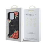 Apple iPhone 15 Pro Kılıf Guess Orjinal Lisanslı M-safe Şarj Özellikli Gül Baskılı 4G Desenli Yazı Logolu Kapak