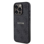 Apple iPhone 15 Pro Kılıf Guess Orjinal Lisanslı M-safe Şarj Özellikli PU Halkalı 4G Desenli Yazı Logolu Kapak