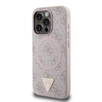 Apple iPhone 15 Pro Kılıf Guess Orjinal Lisanslı M-safe Şarj Özellikli PU Üçgen Logo 4G Desenli Kapak