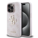 Apple iPhone 15 Pro Kılıf Guess Orjinal Lisanslı PU Deri Yazı ve 4G Metal Logolu Desenli Kapak