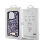 Apple iPhone 15 Pro Kılıf Guess Orjinal Lisanslı Taşlı Arka Yüzey Metal Yazı Logolu Kapak