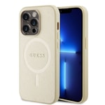 Apple iPhone 15 Pro Kılıf Guess Orjinal Lisanslı M-safe Şarj Özellikli Yazı Logolu Saffiano Kapak