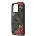 Apple iPhone 15 Pro Kılıf Guess Orjinal Lisanslı M-safe Şarj Özellikli Gül Baskılı 4G Desenli Yazı Logolu Kapak
