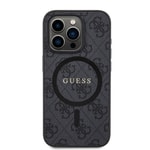 Apple iPhone 15 Pro Kılıf Guess Orjinal Lisanslı M-safe Şarj Özellikli PU Halkalı 4G Desenli Yazı Logolu Kapak