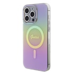 Apple iPhone 15 Pro Kılıf Guess Orjinal Lisanslı M-safe Şarj Özellikli Yazı Logolu Iridescent Kapak