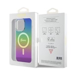Apple iPhone 15 Pro Kılıf Guess Orjinal Lisanslı M-safe Şarj Özellikli Yazı Logolu Iridescent Kapak