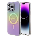 Apple iPhone 15 Pro Kılıf Guess Orjinal Lisanslı M-safe Şarj Özellikli Yazı Logolu Iridescent Kapak