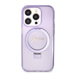 Apple iPhone 15 Pro Kılıf Guess Orjinal Lisanslı M-safe Şarj Özellikli Simli Arka Yüzey Ring Standlı Kapak