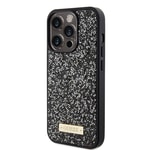 Apple iPhone 15 Pro Kılıf Guess Orjinal Lisanslı Taşlı Arka Yüzey Metal Yazı Logolu Kapak