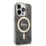 Apple iPhone 15 Pro Kılıf Guess Orjinal Lisanslı M-safe Şarj Özellikli Yazı Logolu 4G Desenli Kapak