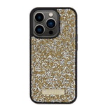 Apple iPhone 15 Pro Kılıf Guess Orjinal Lisanslı Taşlı Arka Yüzey Metal Yazı Logolu Kapak
