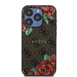 Apple iPhone 15 Pro Kılıf Guess Orjinal Lisanslı M-safe Şarj Özellikli Gül Baskılı 4G Desenli Yazı Logolu Kapak
