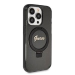 Apple iPhone 15 Pro Kılıf Guess Orjinal Lisanslı M-safe Şarj Özellikli Simli Arka Yüzey Ring Standlı Kapak