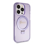 Apple iPhone 15 Pro Kılıf Guess Orjinal Lisanslı M-safe Şarj Özellikli Simli Arka Yüzey Ring Standlı Kapak