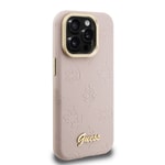 Apple iPhone 15 Pro Kılıf Guess Orjinal Lisanslı M-safe Şarj Özellikli Sıcak Baskılı Yazı Logolu Kamera Standlı PU Deri Peony Kapak