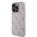 Apple iPhone 15 Pro Kılıf Guess Orjinal Lisanslı M-safe Şarj Özellikli PU Halkalı 4G Desenli Yazı Logolu Kapak