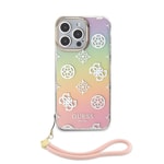 Apple iPhone 15 Pro Kılıf Guess Orjinal Lisanslı Desenli Yazı Logolu Askı İpli Holografik Glitter Peony Kapak