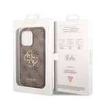 Apple iPhone 15 Pro Kılıf Guess Orjinal Lisanslı PU Deri Yazı ve 4G Metal Logolu Desenli Kapak