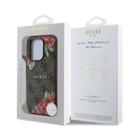 Apple iPhone 15 Pro Kılıf Guess Orjinal Lisanslı M-safe Şarj Özellikli Gül Baskılı 4G Desenli Yazı Logolu Kapak