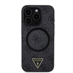 Apple iPhone 15 Pro Kılıf Guess Orjinal Lisanslı M-safe Şarj Özellikli PU Üçgen Logo 4G Desenli Kapak