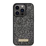 Apple iPhone 15 Pro Kılıf Guess Orjinal Lisanslı Taşlı Arka Yüzey Metal Yazı Logolu Kapak