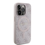 Apple iPhone 15 Pro Kılıf Guess Orjinal Lisanslı M-safe Şarj Özellikli PU Halkalı 4G Desenli Yazı Logolu Kapak