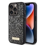 Apple iPhone 15 Pro Kılıf Guess Orjinal Lisanslı Taşlı Arka Yüzey Metal Yazı Logolu Kapak