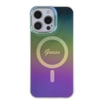 Apple iPhone 15 Pro Kılıf Guess Orjinal Lisanslı M-safe Şarj Özellikli Yazı Logolu Iridescent Kapak