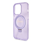 Apple iPhone 15 Pro Kılıf Guess Orjinal Lisanslı M-safe Şarj Özellikli Simli Arka Yüzey Ring Standlı Kapak
