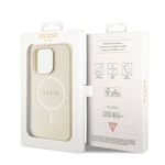 Apple iPhone 15 Pro Kılıf Guess Orjinal Lisanslı M-safe Şarj Özellikli Yazı Logolu Saffiano Kapak