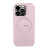 Apple iPhone 15 Pro Kılıf Guess Orjinal Lisanslı M-safe Şarj Özellikli Yazı Logolu Saffiano Kapak
