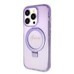 Apple iPhone 15 Pro Kılıf Guess Orjinal Lisanslı M-safe Şarj Özellikli Simli Arka Yüzey Ring Standlı Kapak