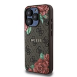 Apple iPhone 15 Pro Kılıf Guess Orjinal Lisanslı M-safe Şarj Özellikli Gül Baskılı 4G Desenli Yazı Logolu Kapak