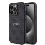 Apple iPhone 15 Pro Kılıf Guess Orjinal Lisanslı M-safe Şarj Özellikli PU Halkalı 4G Desenli Yazı Logolu Kapak