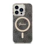 Apple iPhone 15 Pro Kılıf Guess Orjinal Lisanslı M-safe Şarj Özellikli Yazı Logolu 4G Desenli Kapak