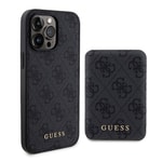 Apple iPhone 15 Pro Kılıf Guess Orjinal Lisanslı M-safe Şarj Özellikli Yazı Logolu 4G Desenli Kapak + Powerbank 5000mAh 2in1 Set