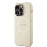 Apple iPhone 15 Pro Kılıf Guess Orjinal Lisanslı M-safe Şarj Özellikli Yazı Logolu Saffiano Kapak