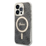 Apple iPhone 15 Pro Kılıf Guess Orjinal Lisanslı M-safe Şarj Özellikli Yazı Logolu 4G Desenli Kapak