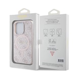 Apple iPhone 15 Pro Kılıf Guess Orjinal Lisanslı M-safe Şarj Özellikli PU Halkalı 4G Desenli Yazı Logolu Kapak