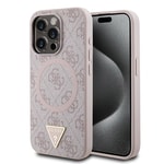 Apple iPhone 15 Pro Kılıf Guess Orjinal Lisanslı M-safe Şarj Özellikli PU Üçgen Logo 4G Desenli Kapak