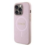 Apple iPhone 15 Pro Kılıf Guess Orjinal Lisanslı M-safe Şarj Özellikli Yazı Logolu Saffiano Kapak