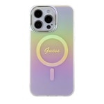 Apple iPhone 15 Pro Kılıf Guess Orjinal Lisanslı M-safe Şarj Özellikli Yazı Logolu Iridescent Kapak