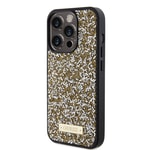 Apple iPhone 15 Pro Kılıf Guess Orjinal Lisanslı Taşlı Arka Yüzey Metal Yazı Logolu Kapak