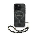 Apple iPhone 15 Pro Kılıf Guess Orjinal Lisanslı M-safe Şarj Özellikli PU Deri Bilek Askı İpli Yazı Logolu Kapak